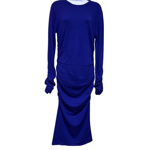 Reiss Charley Midi Dress Wool Viscose Blend Ruched Knit Plum Women's Large NWT - Picture 2 of 14